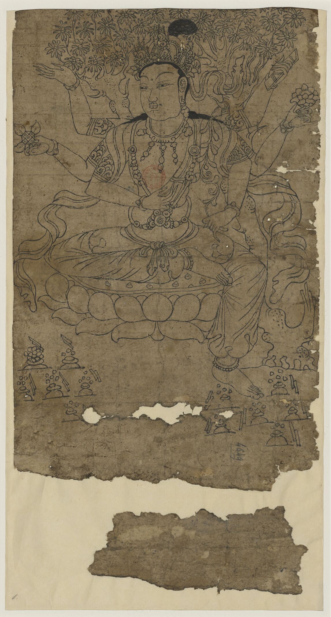 线描六臂菩萨像纸本正面预览图