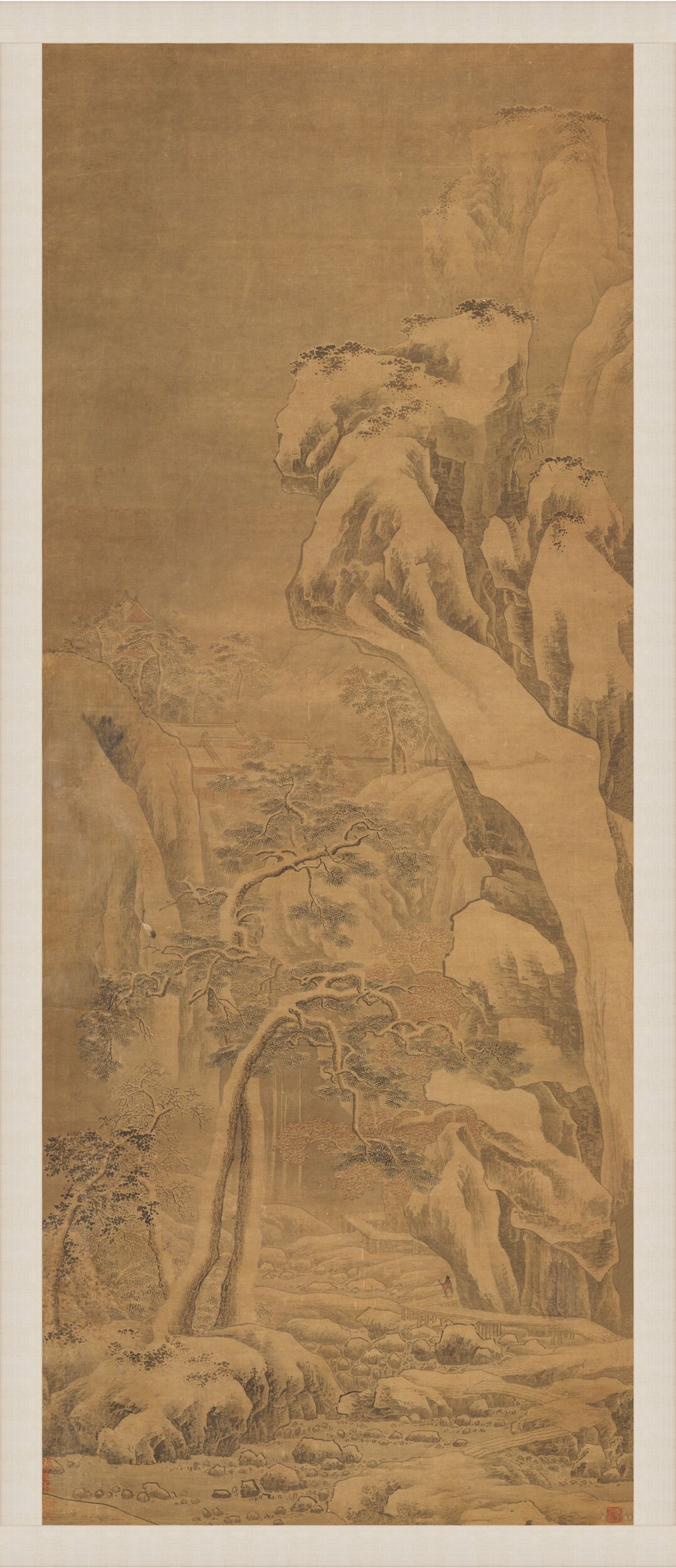 仿宋人雪山行旅图立轴预览图
