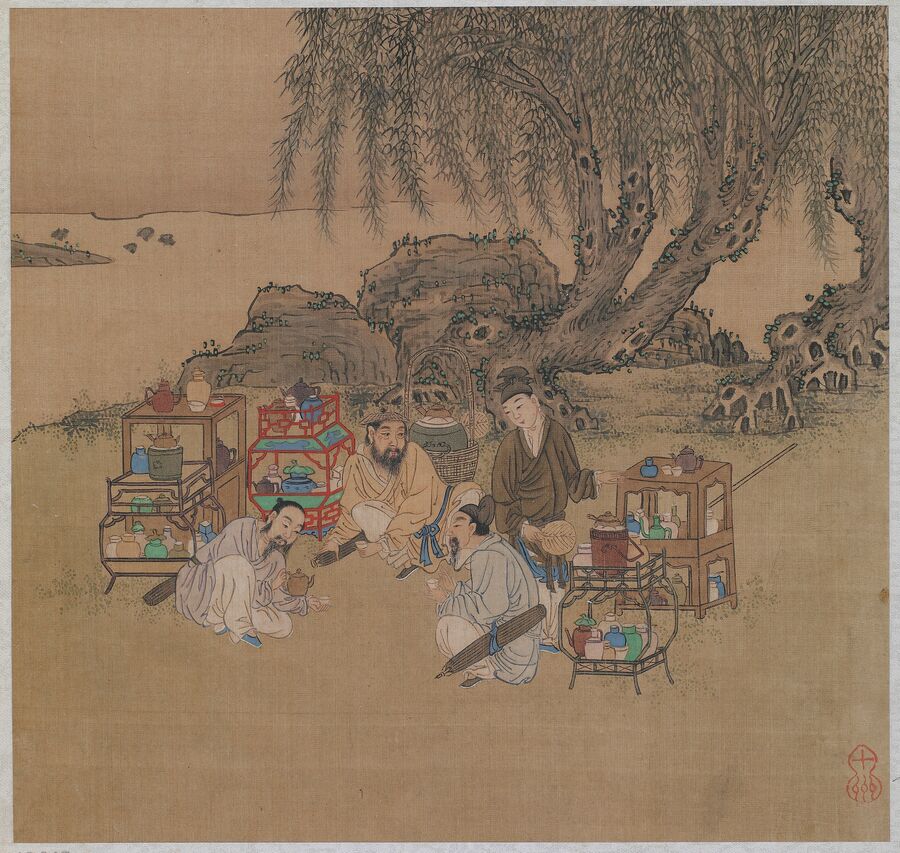 柳荫品茶图页预览图