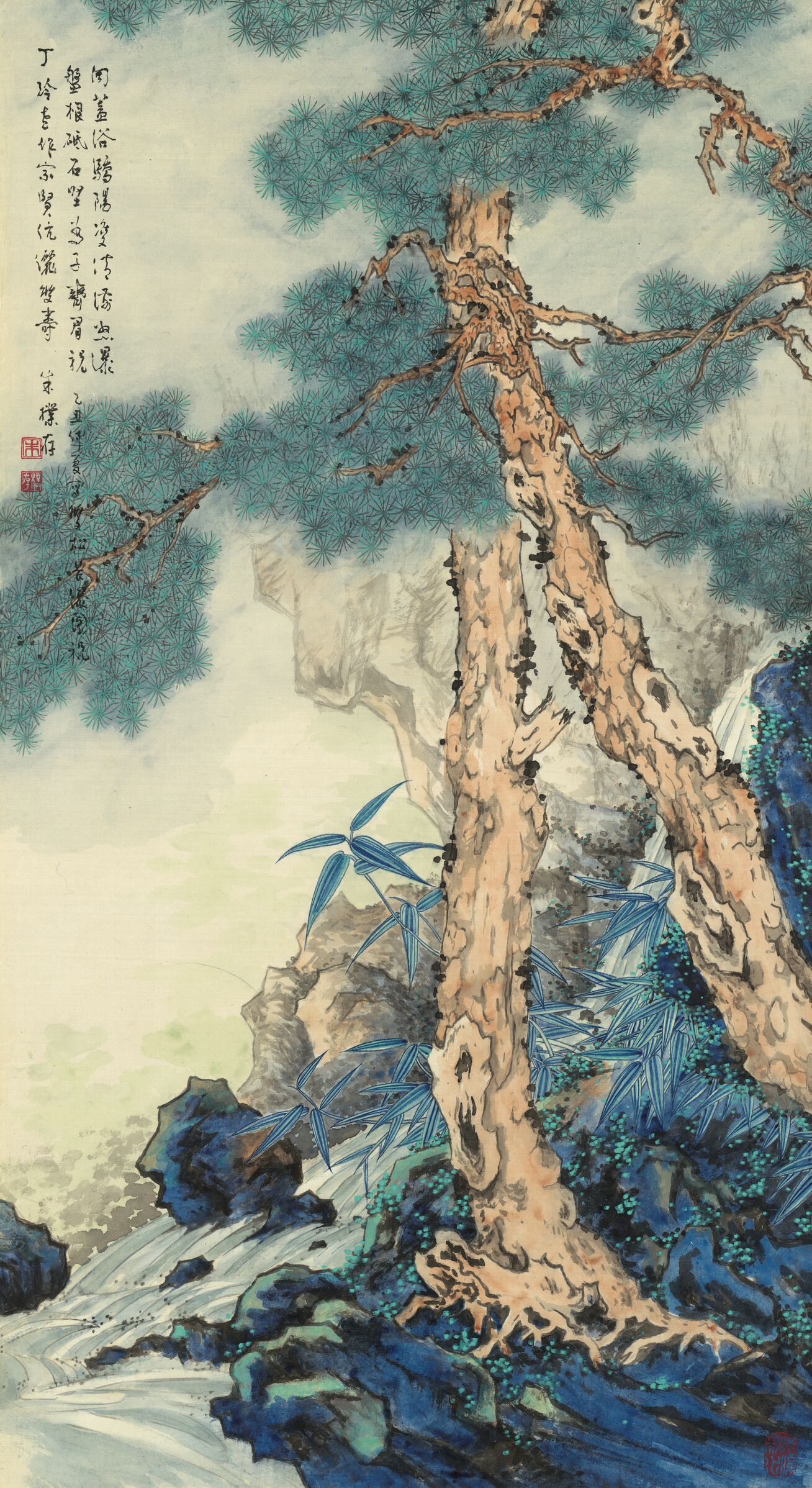 双松长瀑图立轴预览图