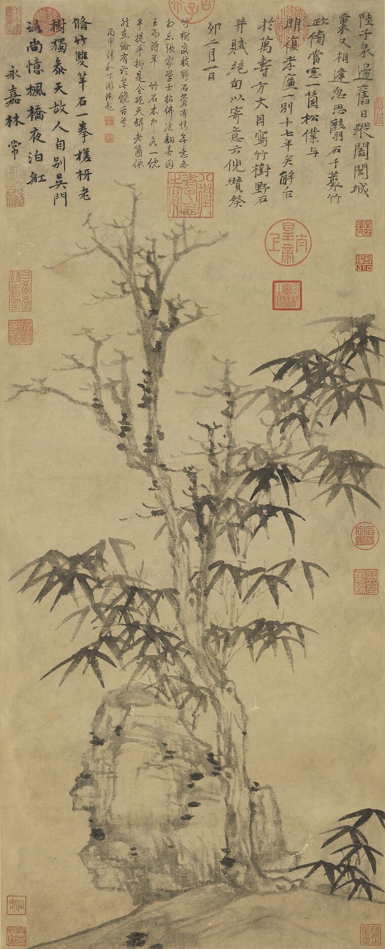竹树野石图预览图