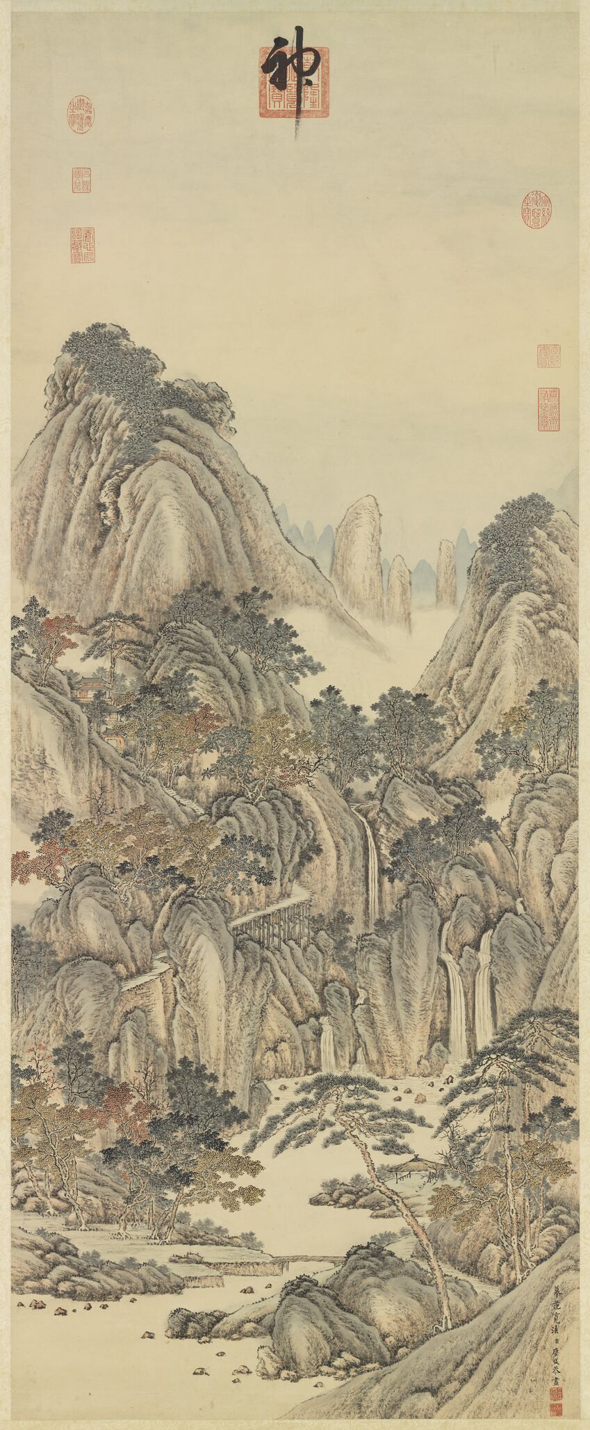 仿范宽秋山瀑布图预览图