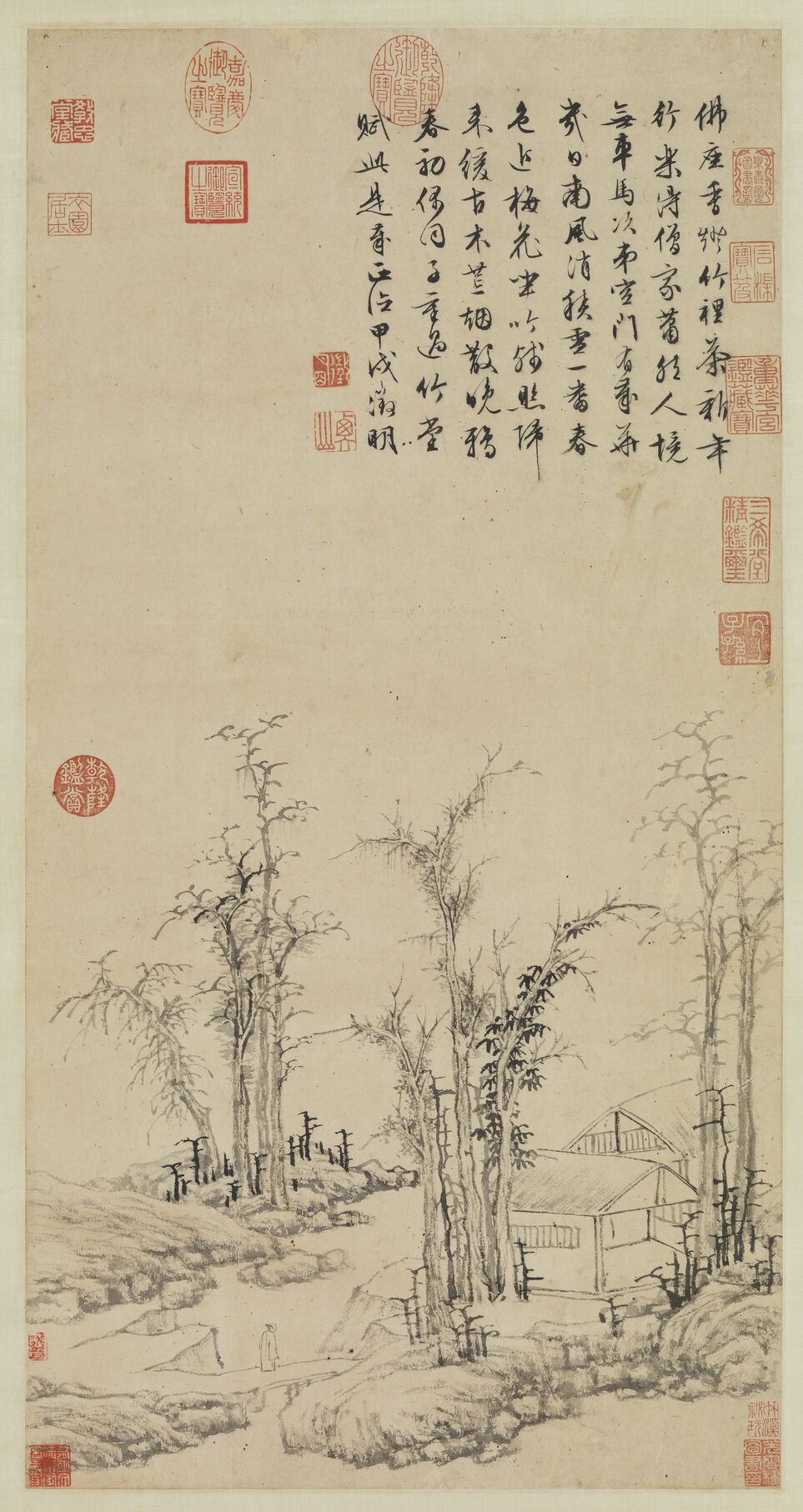 疏林茅屋图预览图