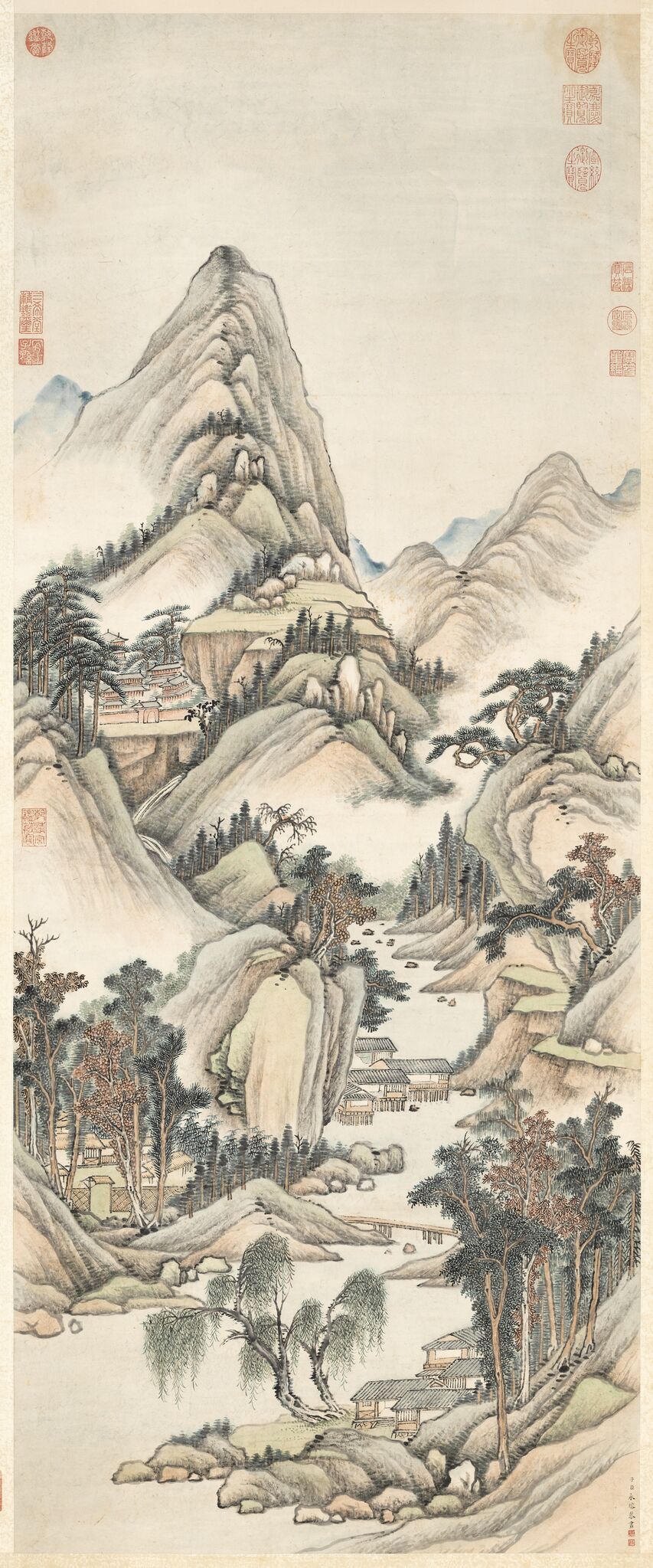 永瑢画秋寺鸣泉轴预览图