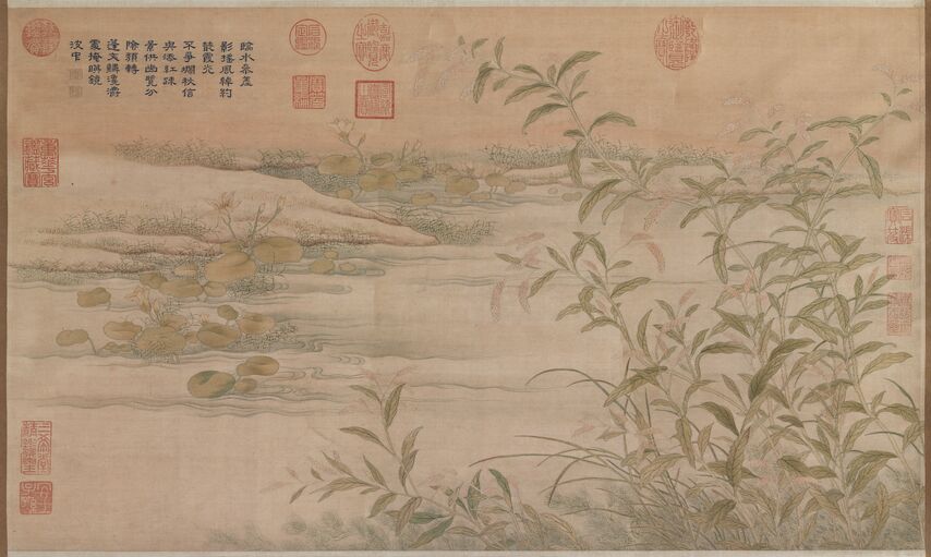 御制诗缂丝白苹红蓼轴预览图