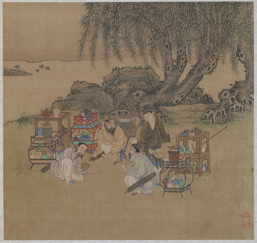 柳荫斗茶图预览图