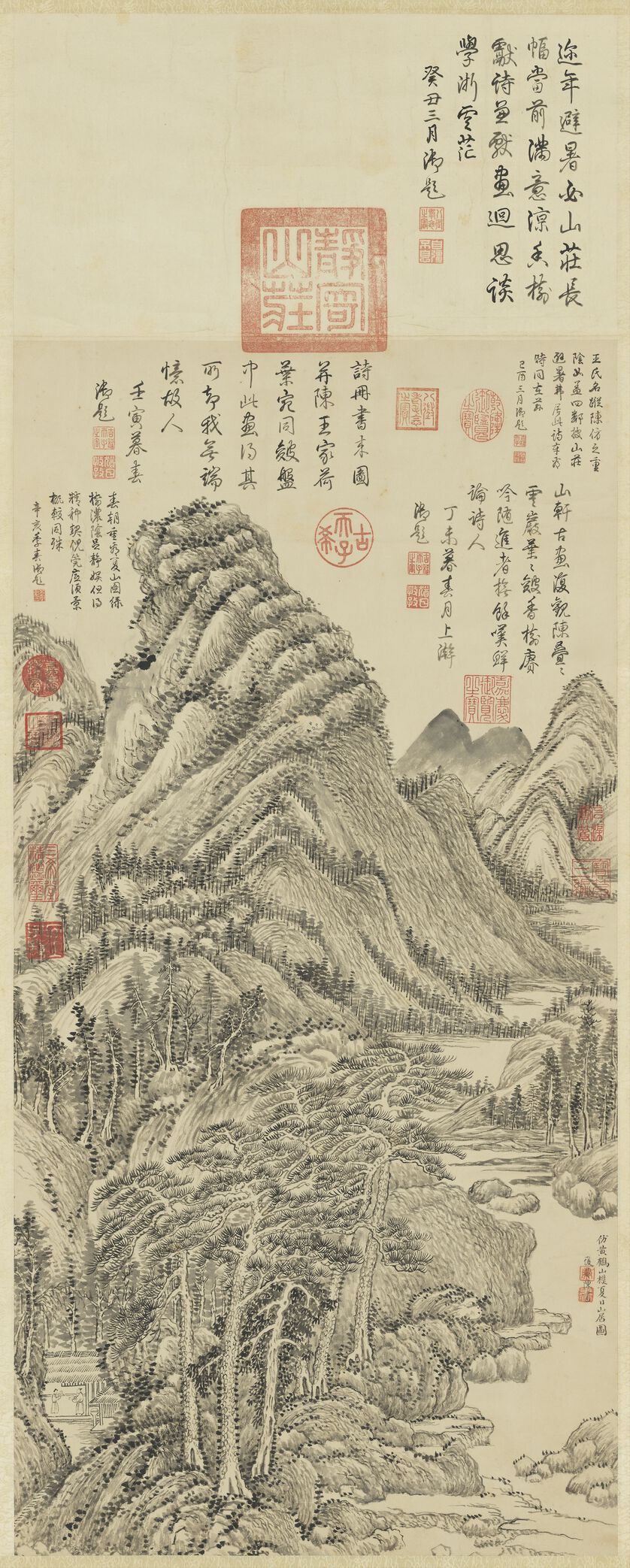 仿王蒙夏日山居图预览图