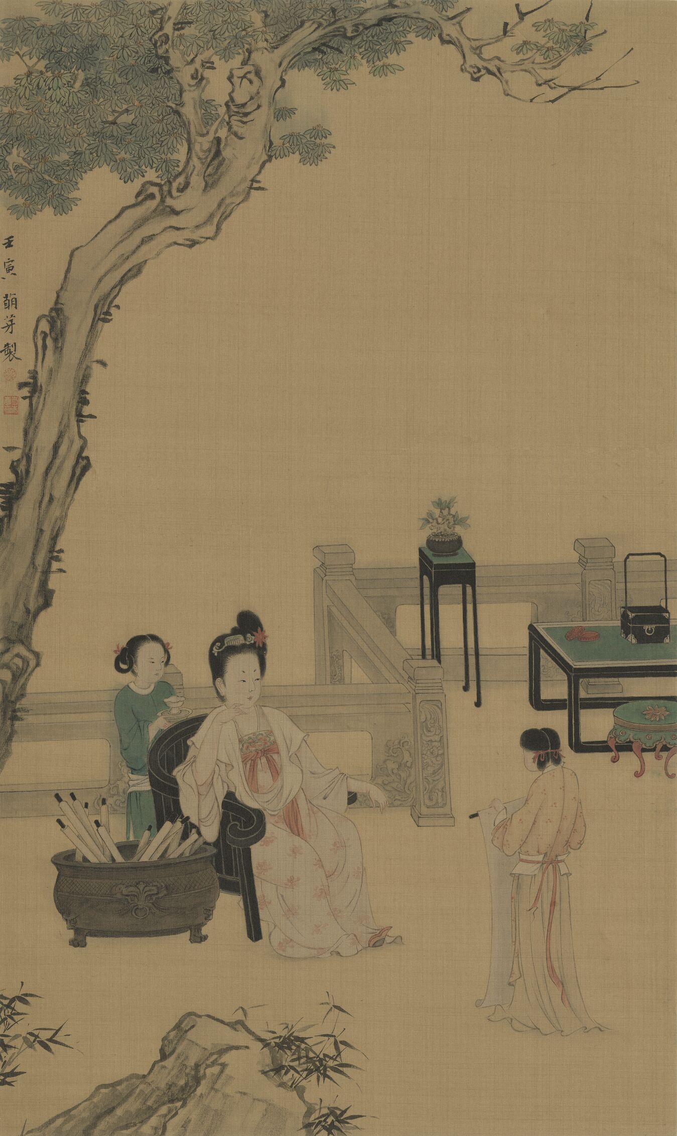 秋庭观画图预览图