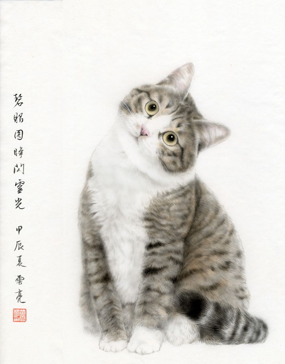 歪头猫猫工笔画缩略图