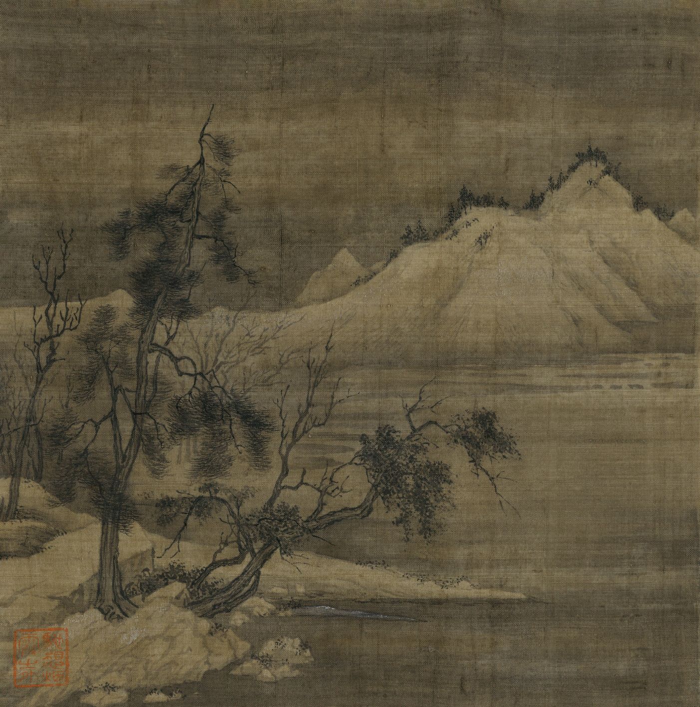 仿赵令穰江乡小雪图扇页缩略图