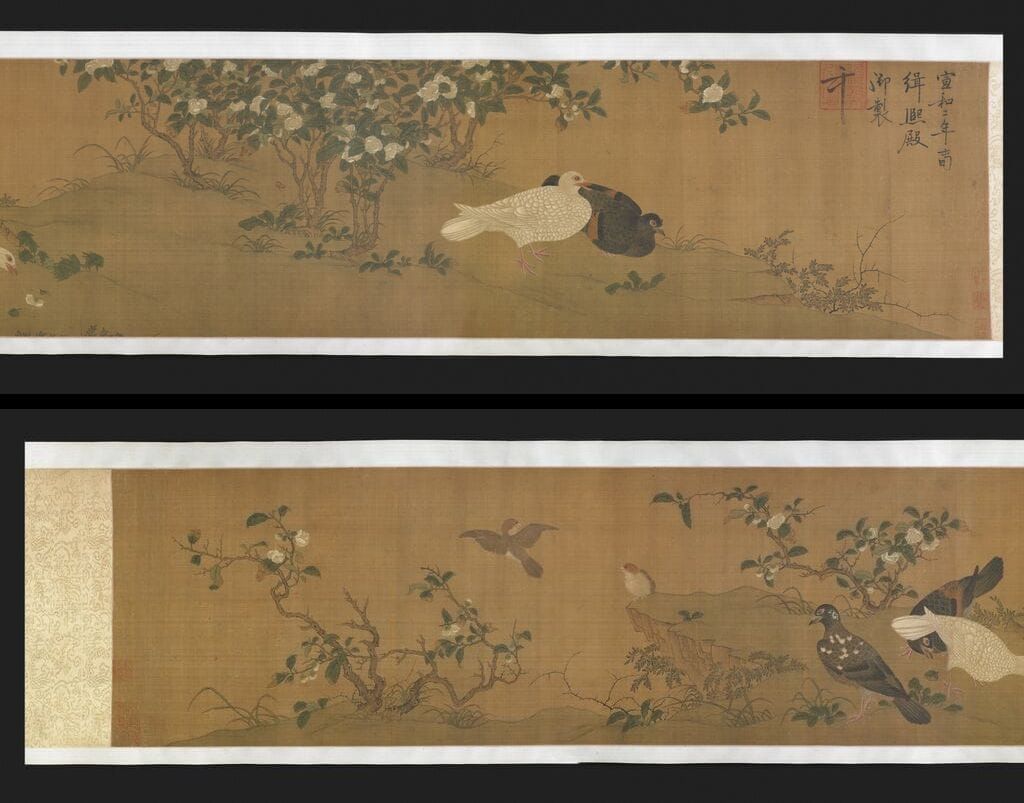 仿徽宗茶花鸽鸟图预览图