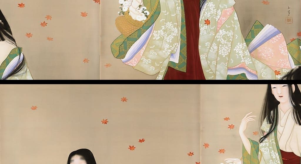 工笔花蓝仕女图轴预览图