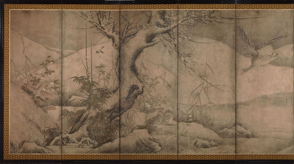 室町时代 四季花鸟图屏风-一屏预览图