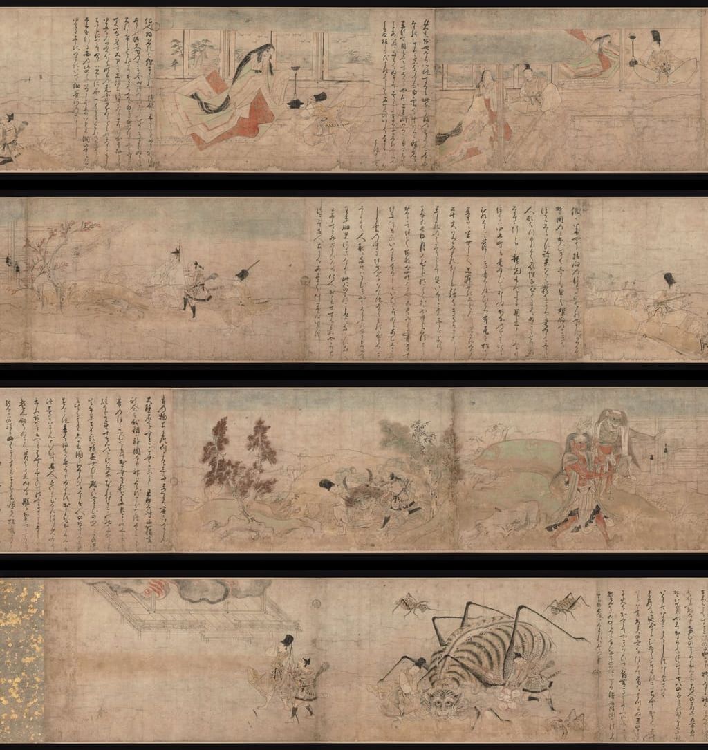 镰仓时代 土蜘蛛草纸画卷预览图