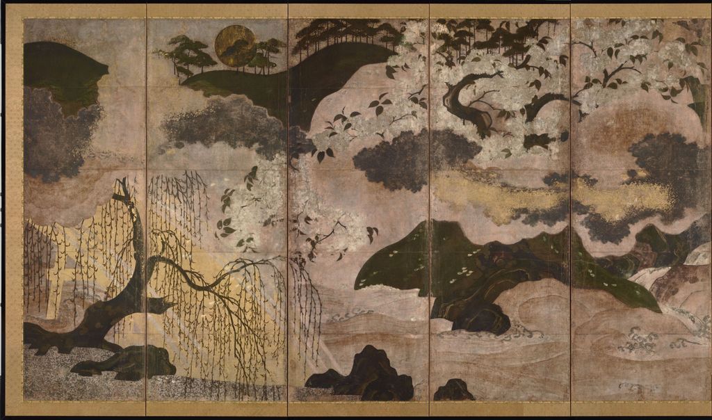 室町时代 日月山水图屏风-日屏预览图