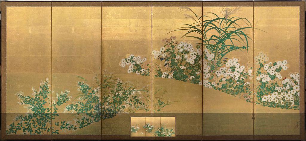 平安时代 秋草图屏风纸本金底预览图