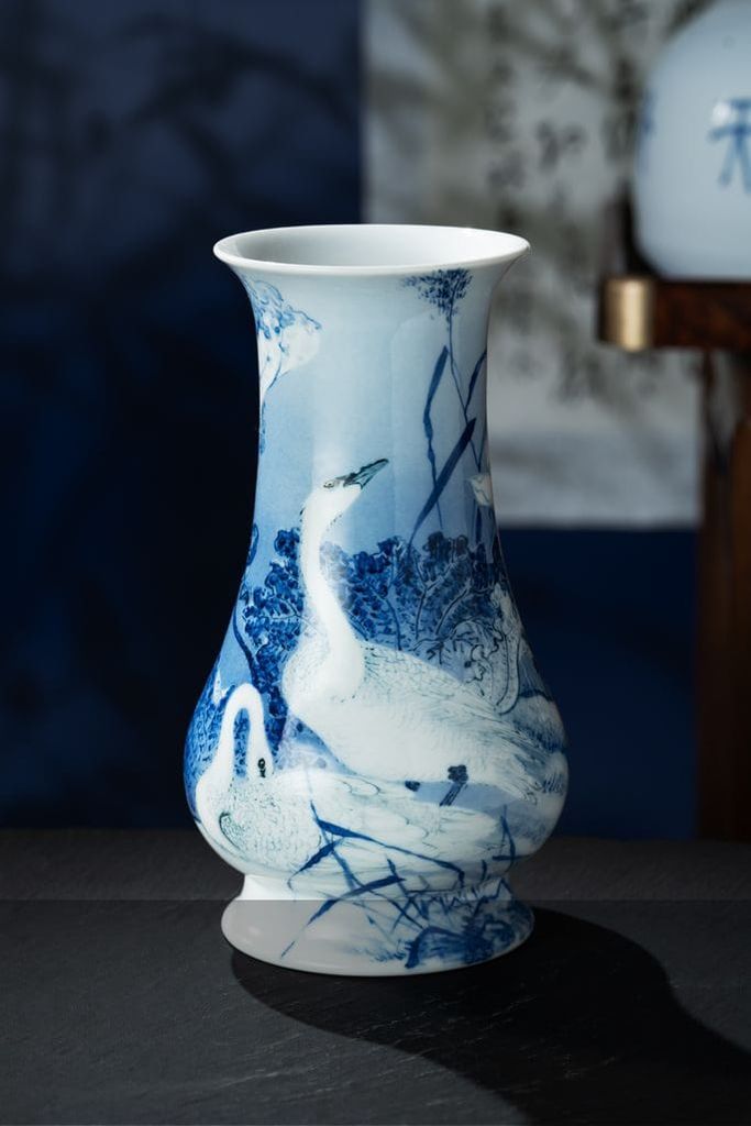青花荷花双雁插瓶缩略图
